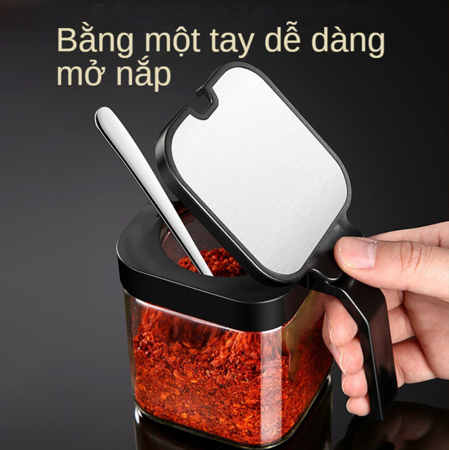 Lọ đựng gia vị có thìa, hủ đựng gia vị bằng thủy tinh cao cấp kèm muỗng chống ẩm