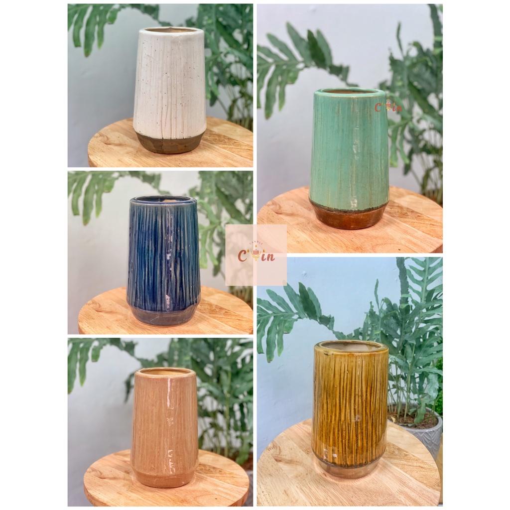 Bình hoa Lá Cây cọ, Ống tre 05 size các màu - Bình hoa gốm, Lọ hoa Decor Trang Trí - Gốm Xuất Khẩu