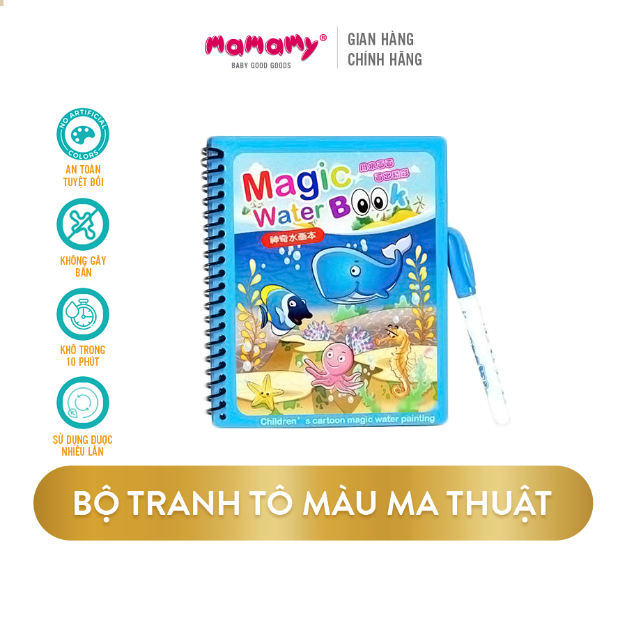 [Quà tặng] Bộ tranh tô màu nước ma thuật tái sử dụng, sạch sẽ, an toàn cho bé