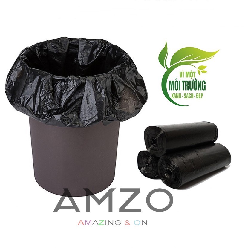 3 cuộn (1kg) túi đựng rác đen (size trung), bao rác tự phân hủy sinh học AMZO