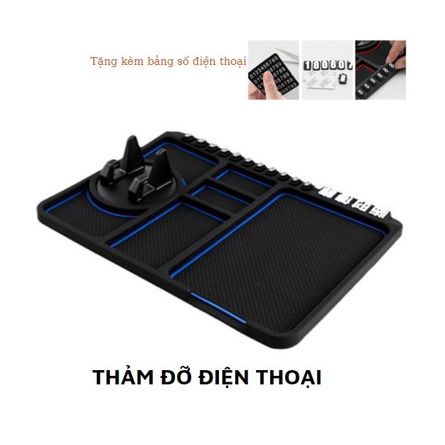 Thảm chống trượt trên Taplo Ô tô để giá đỡ điện thoại, chìa khóa tích hợp kèm bảng báo SĐT