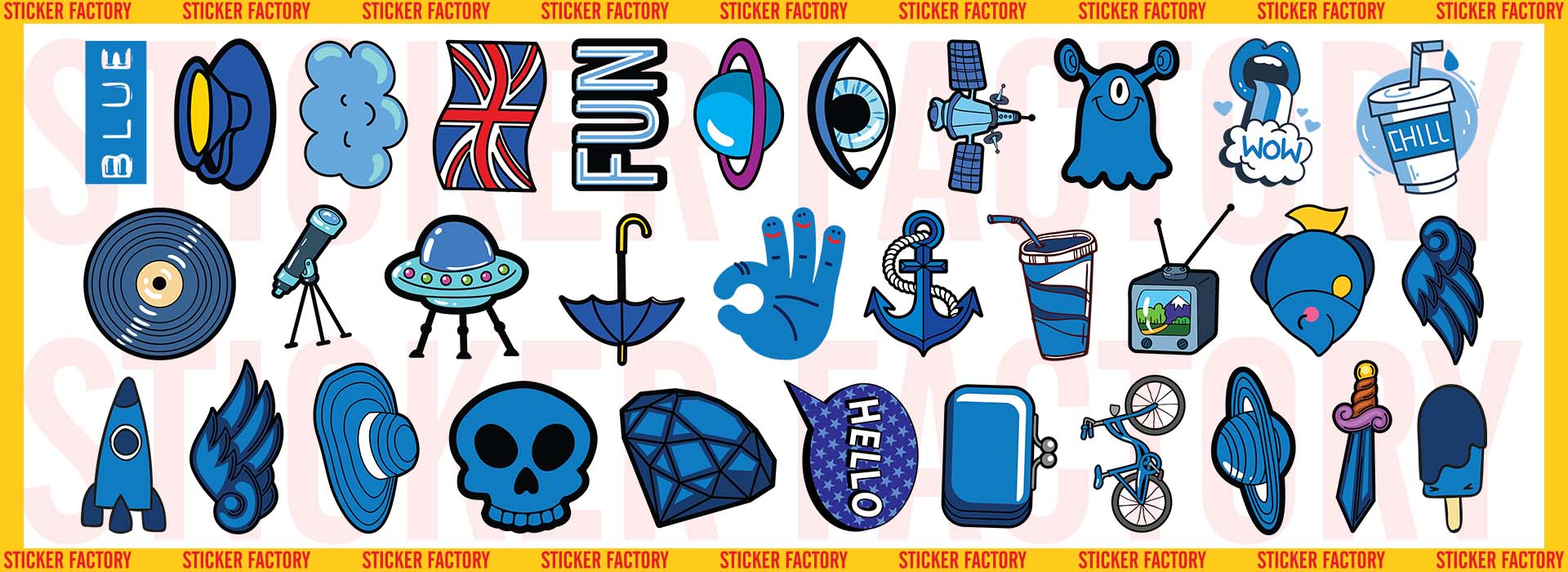 Blue Color - Set 30 sticker decal hình dán nón bảo hiểm, laptop, xe máy, ô tô - STICKER FACTORY