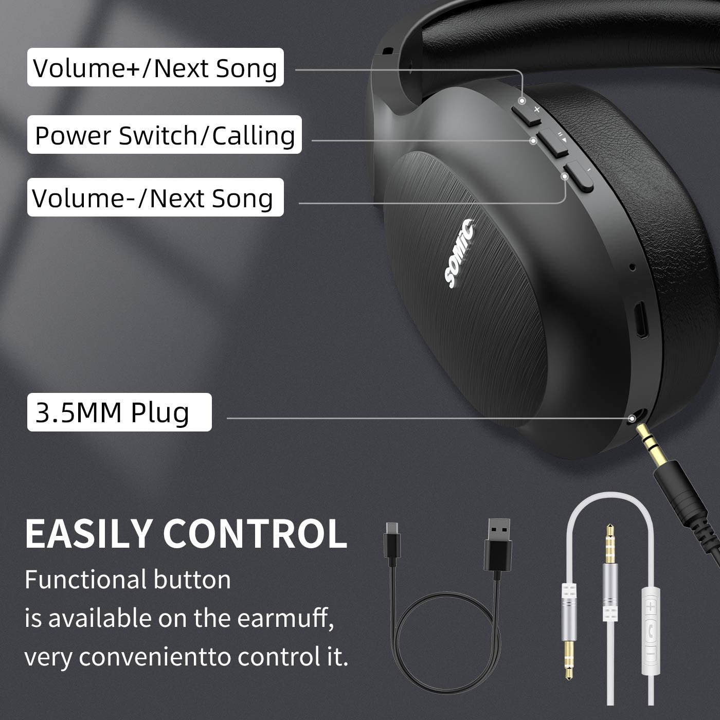 Tai nghe Bluetooth chụp tai Somic MS300 - Bluetooth 5.0, Pin 70 giờ, Nhiều màu sắc - Hàng chính hãng