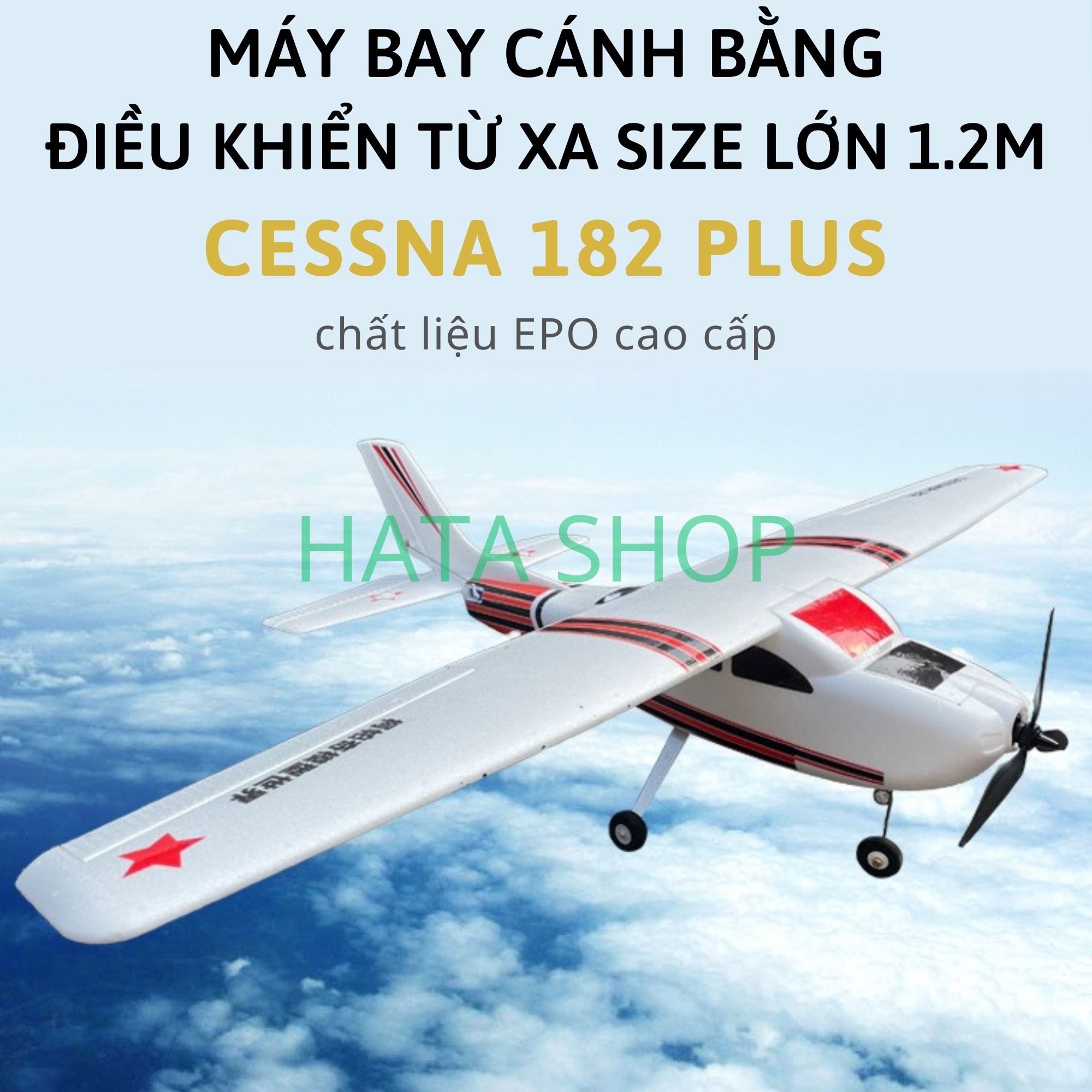 [Mẫu Mới] Máy Bay Cánh Bằng Cessna 182 Plus Sải Cánh Dài 1m2 Size Lớn Chống Rơi Vỡ Chất Liệu EPO