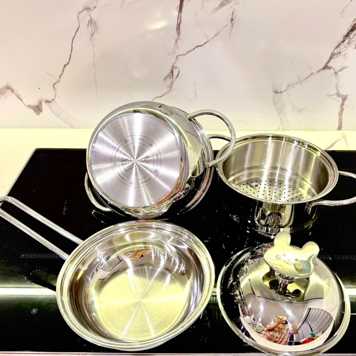 Bộ Nồi Baby 3 Món Fivestar Plus FPB3005 3 Lớp Inox 304 gồm 1 nồi 16 cm 1 xửng 16 cm 1 chảo 16 cm