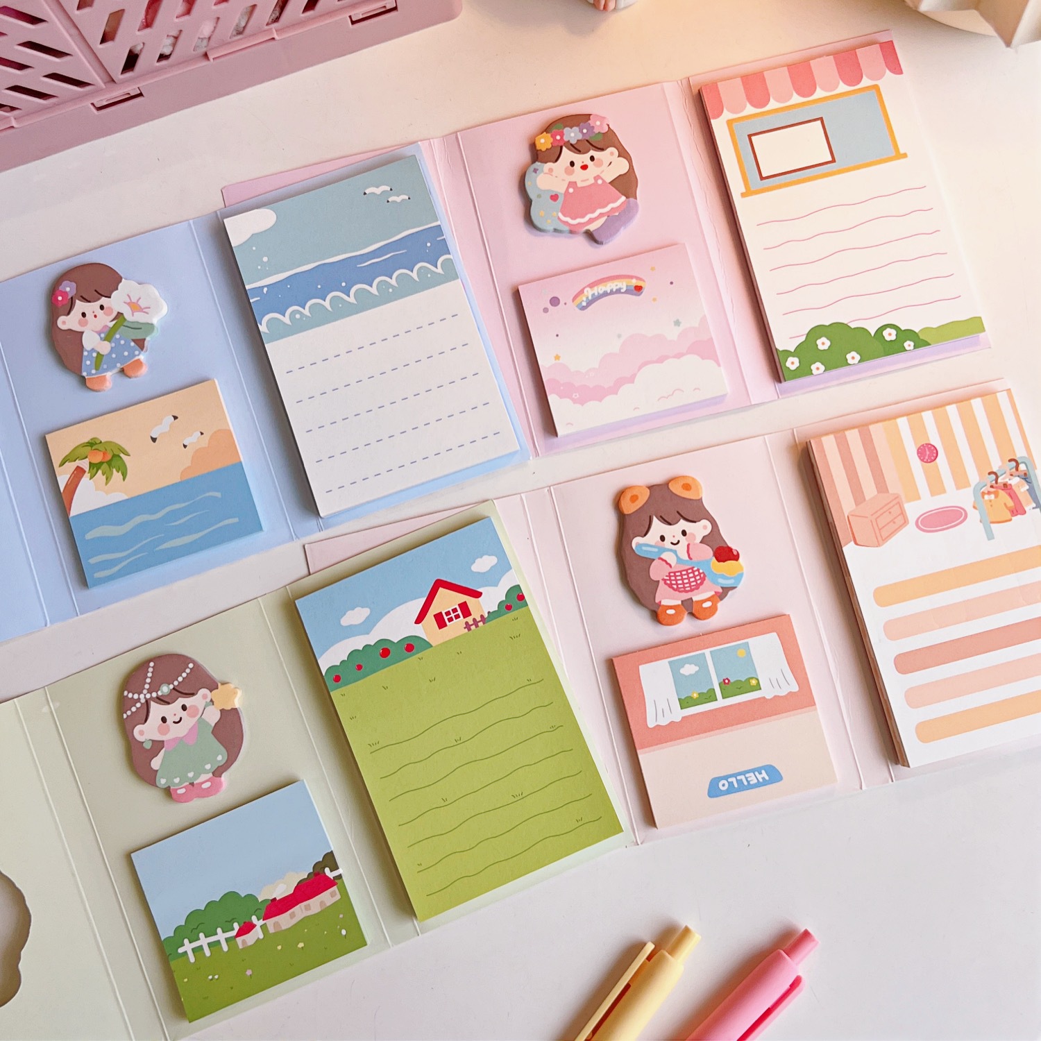 Set quyển giấy note ghi chú phong cách mới dễ thương bé gái cute có kèm sticker