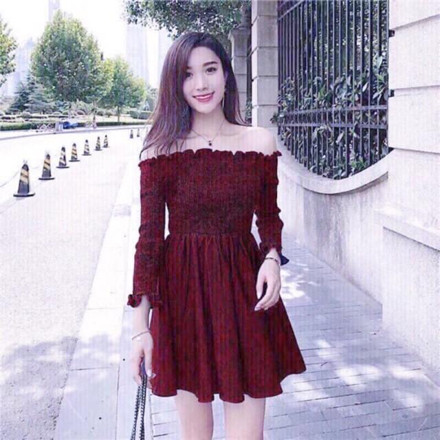 Đầm Suông Ngắn Đỏ Trễ Vai