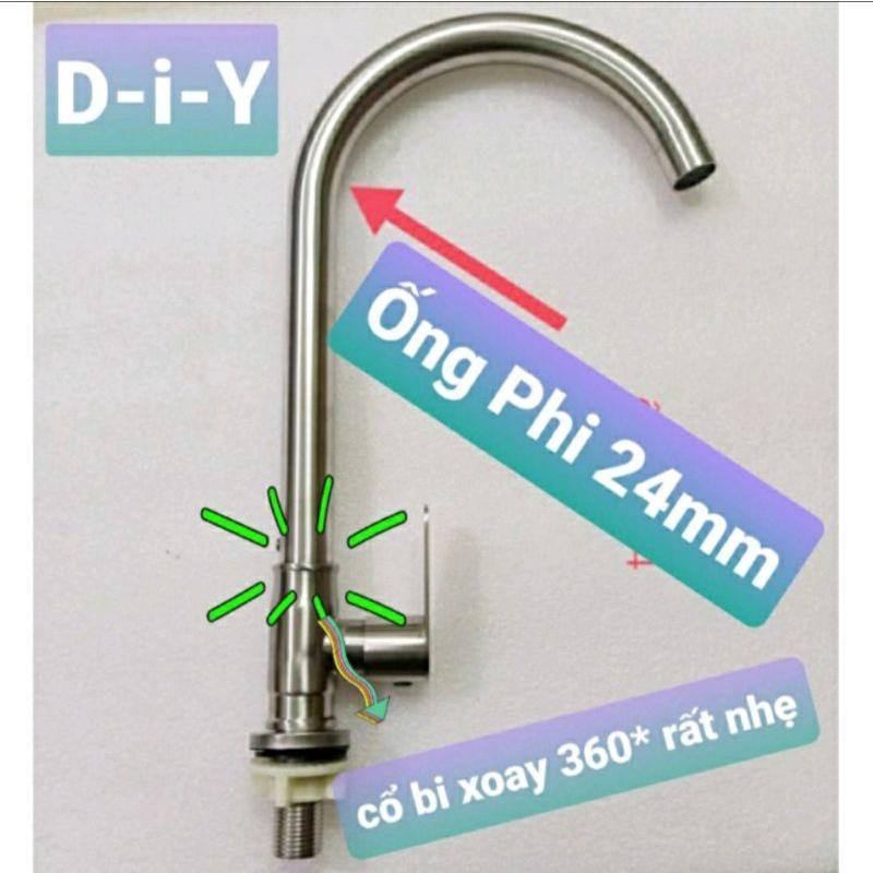 VÒI RỬA CHÉN INOX 304, CỔ BI, THÂN VÒI LỚN PHI 24mm