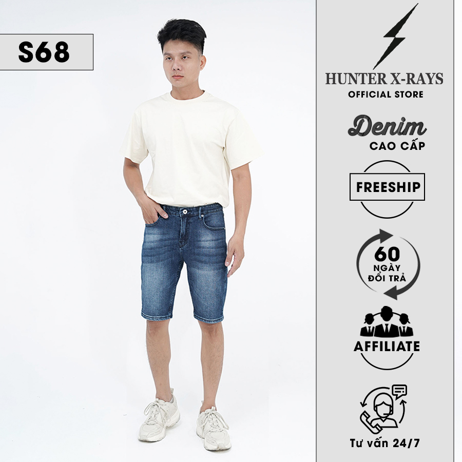 Quần Short Jeans Nam Cao Cấp HUNTER X-RAYS Form Slimfit Thun Màu Xanh S68