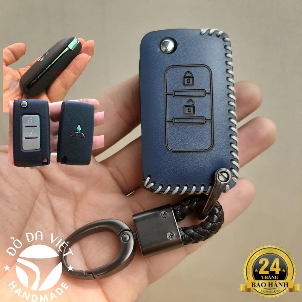 Bao da chìa khóa Mitsubishi Xpander, Attrage, Triton, Pajero 2016 - 2023. da bò thật, Chìa gập như hình
