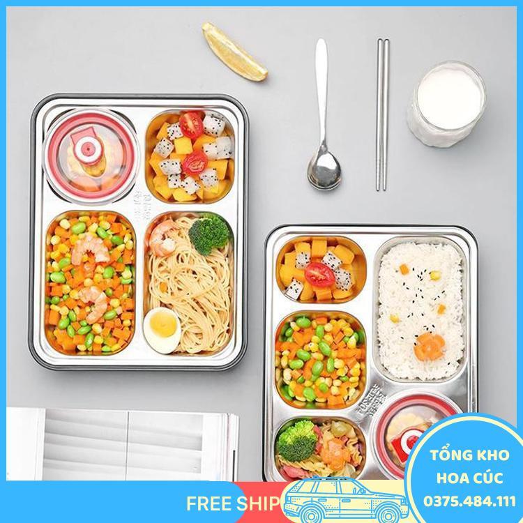 Khay Cơm Inox 5 Ngăn Hàn Quốc Coa Nắp Đậy Tiện Lợi - Vận Chuyển Miễn Phí Toàn Quốc