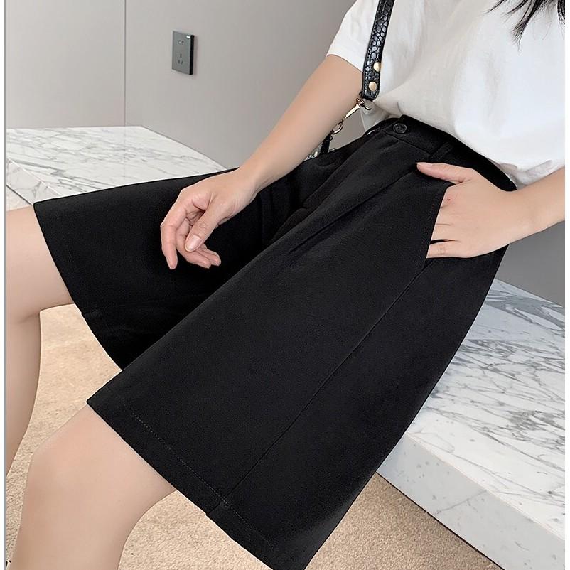 Quần Short Cạp Cao Hai Màu Đen Be và áo Croptop Phong Cách_C30