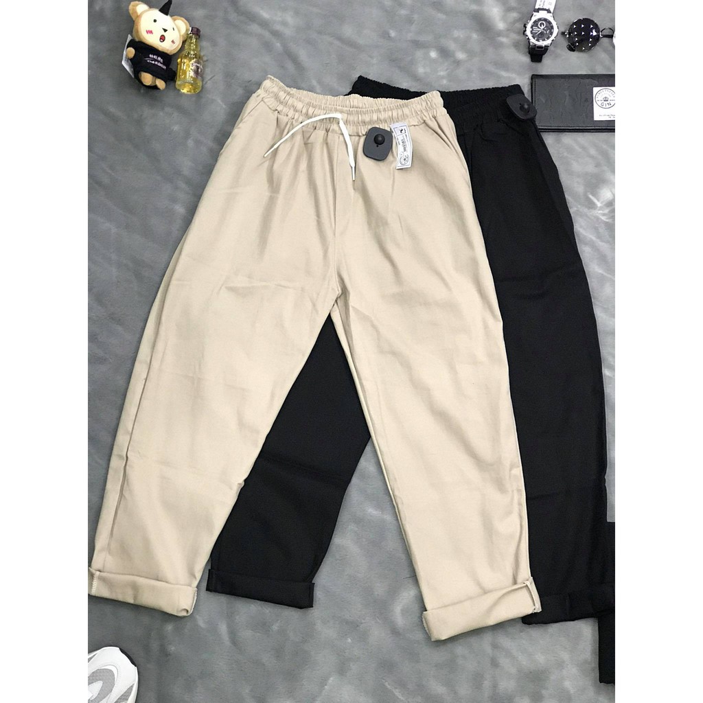 Quần Baggy Kaki Nam Nữ Ống Suông Basic Unisex - Kiểu quần baggy nam ống rộng màu đen và be - Gin store