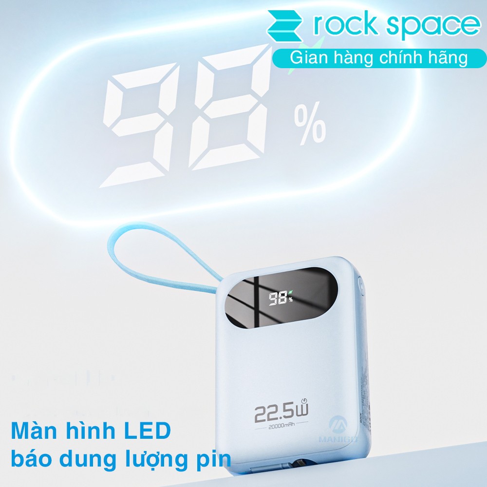 Pin sạc dự phòng Rockspace Y11 sạc nhanh 22.5w dung lượng 20000mAh có tích hợp kèm dây sạc - Hàng chính hãng bảo hành 12 tháng