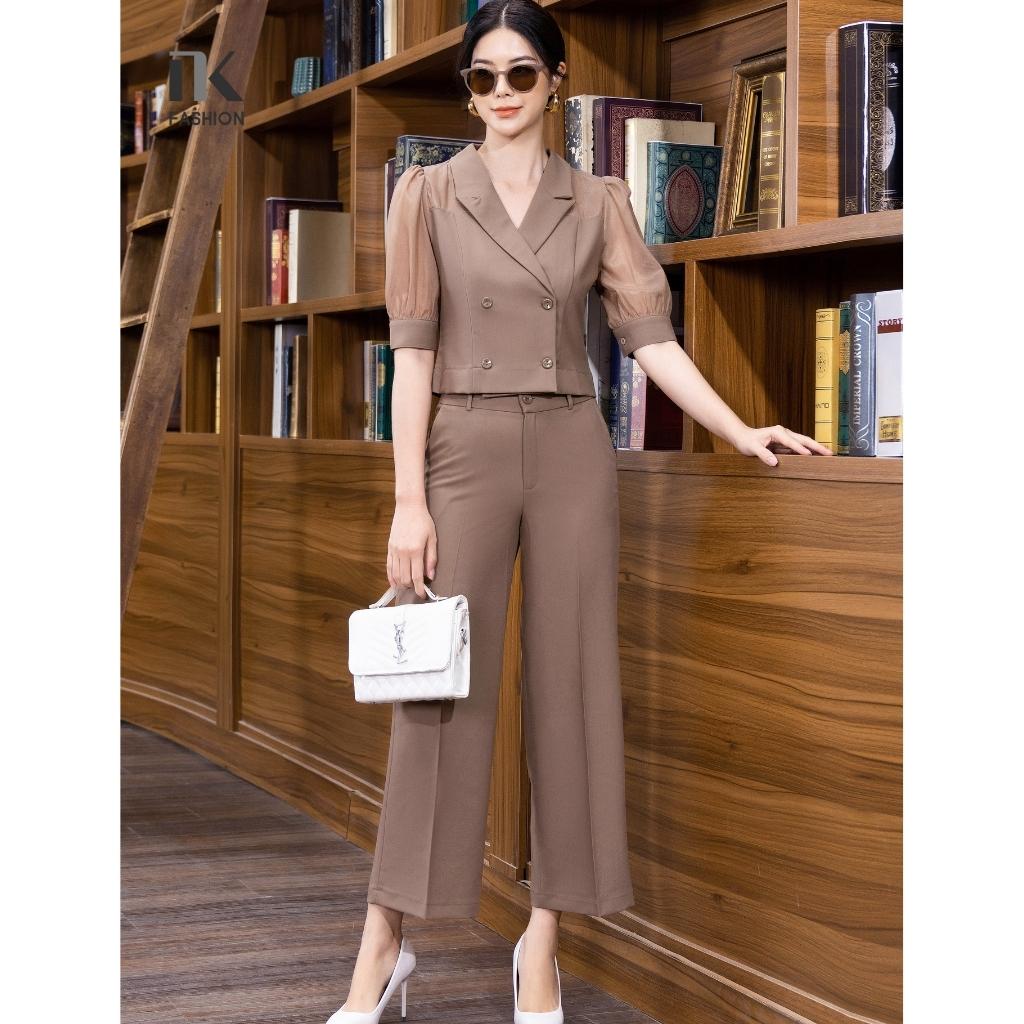 Bộ Vest Nữ Công Sở NK Fashion Áo Tay Lỡ Phối Quần Ống Rộng, Chất Liệu Vải Hàn Cao Cấp NKBD2204018