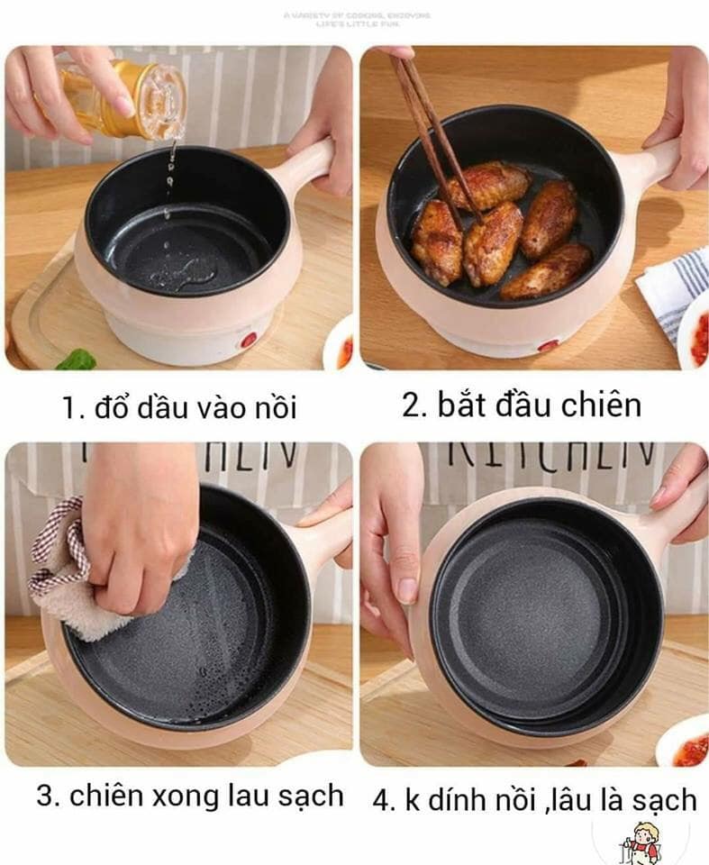 Ca Nấu Mì, Nồi Nấu Lẩu Đa Năng Siêu Tốc Hàng chính hãng/nhập Khẩu Electric Cooking Pot 18cm, Lồng chống dính, khay hấp Inox, Có Tay Cầm Tiện Dụng