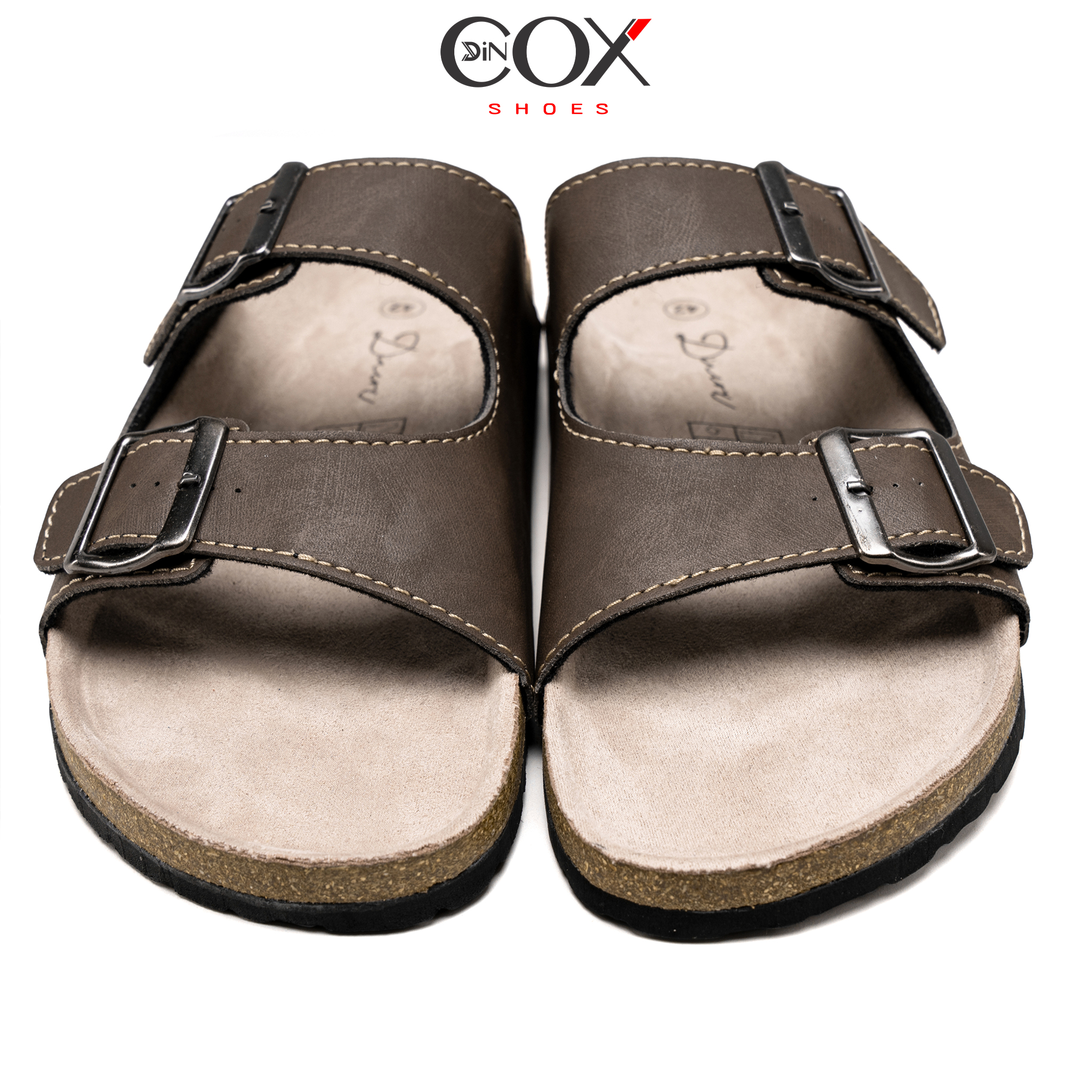 Dép Đế Trấu Nam 2 Khóa Dark Brown DC01 Dincox