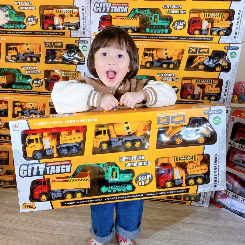 Ô TÔ Đồ Chơi Trẻ Em, Set 6 xe đồ chơi cho bé cỡ lớn Xe Công Trình, Cứu Hoả, cứu hộ đường phố