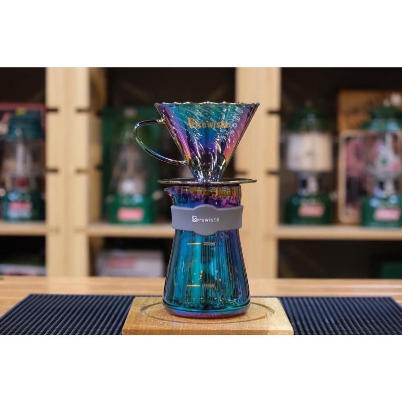 Bộ phễu V60 pha cà phê pour over thủy tinh Brewista Tornado Dripper &amp; Server Bright Moon