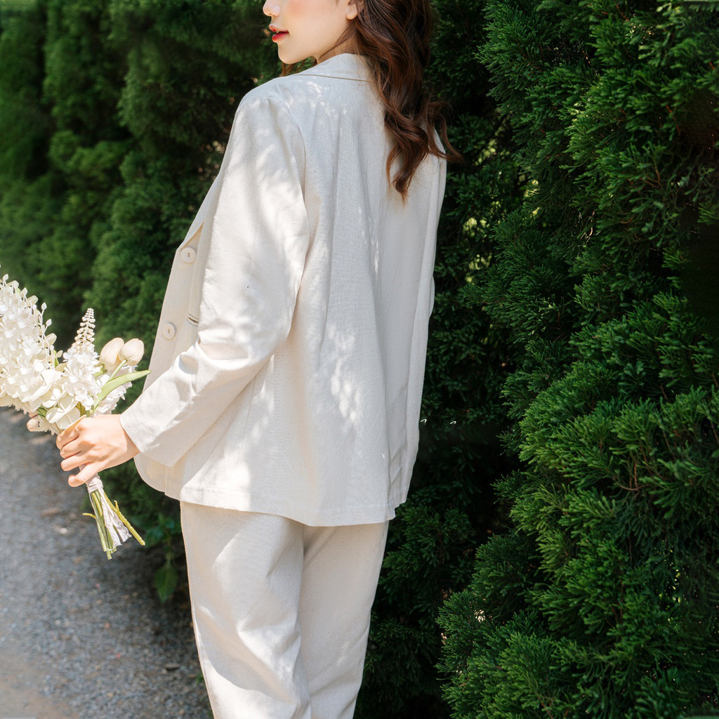 Áo blazer nữ linen Haint Boutique thiết kế tay lỡ cổ ve vuông phong cách công sở trẻ trung BZ08