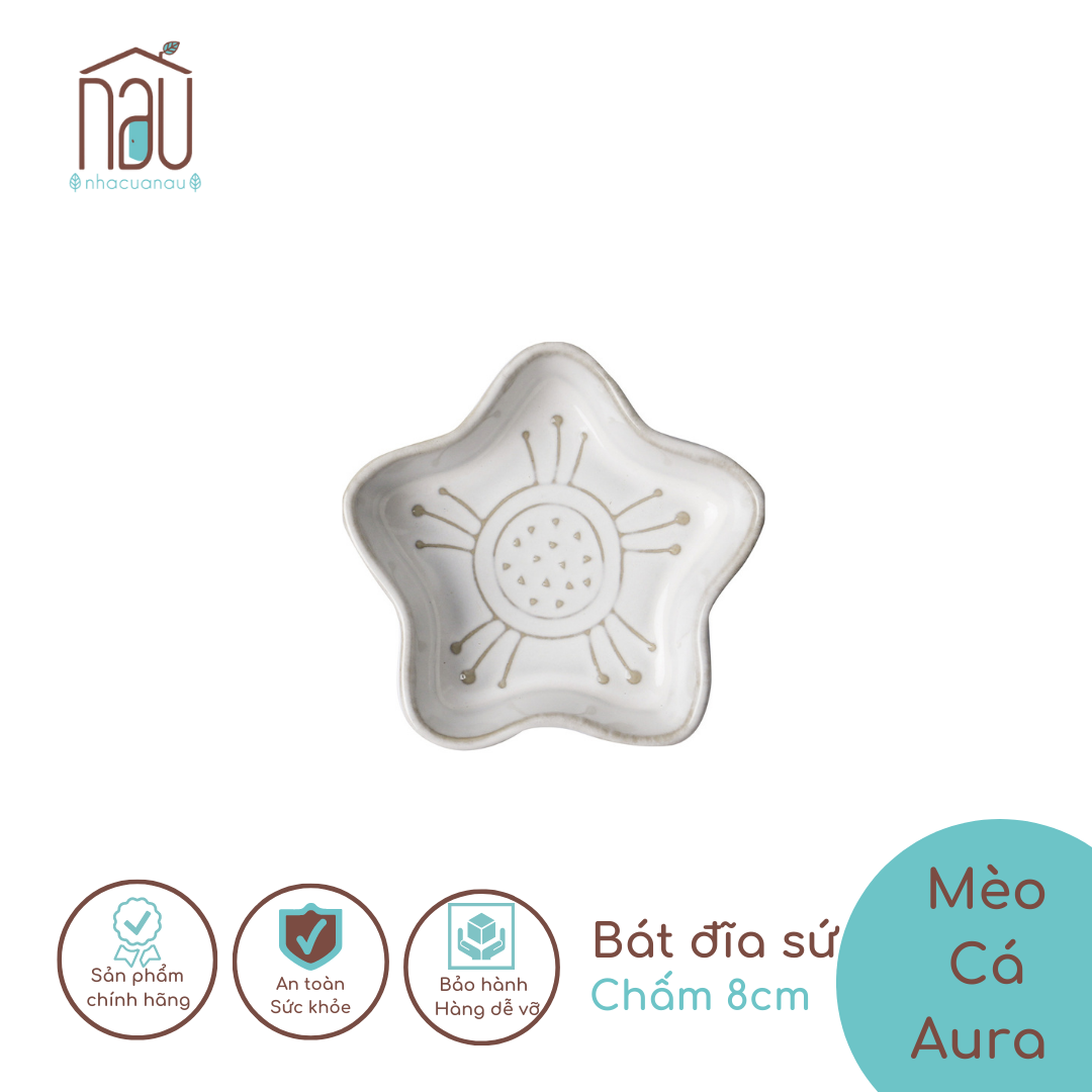 Bộ chén đĩa bát Sứ Mèo và Cá vân nổi Aura House phong cách Bắc Âu