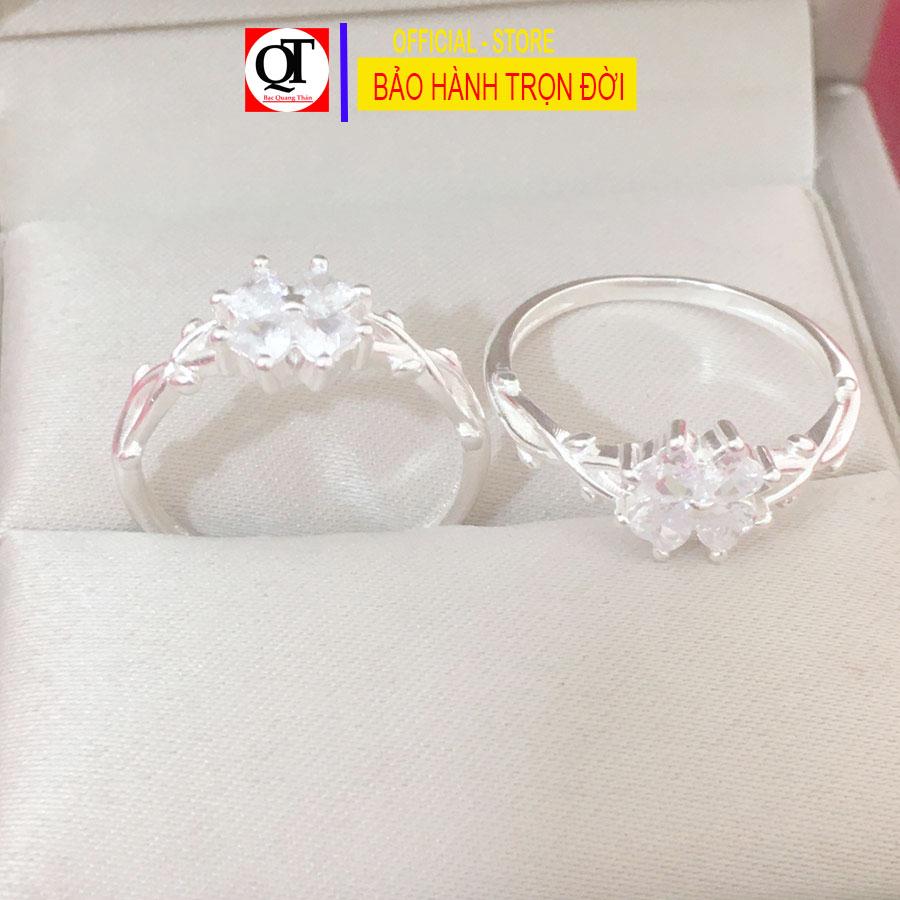 Nhẫn nữ cỏ bốnlá đính đá cao cấp kiểu dáng thời trang có hộp đựng Bạc Quang Thản - QTTN123