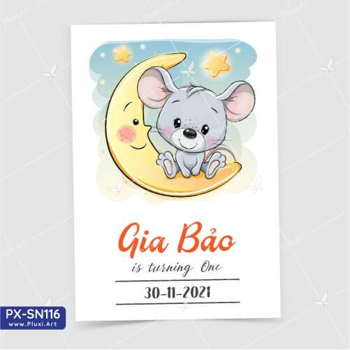 Thiệp thôi nôi – sinh nhật Pluxi bé Trai tuổi Chuột PX_SN116