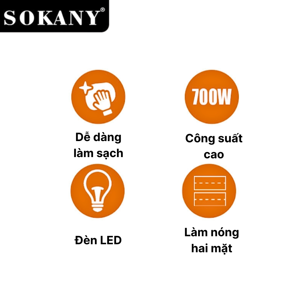 Máy kẹp bánh mì, máy nướng bánh mỳ 3in1 SOKANY SK-08012 công suất 700W khay nướng chống dính - HÀNG CHÍNH HÃNG - DELIYA