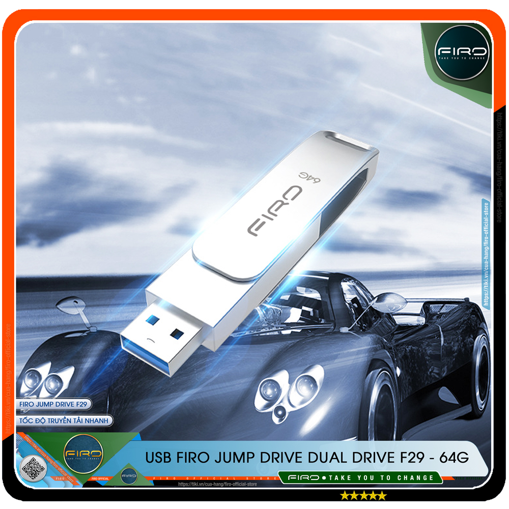 USB FIRO Jump Drive Dual Drive F29 - USB 3.1 32GB / 64GB Đầu Nối Kép Với 2 Cổng USB Type-C Và USB Type-A - Tương Thích MAC / PC Chuẩn Giao Tiếp USB 3.0 Và 2.0 - Tốc Độ Đọc 130Mb/s- Hàng Chính Hãng