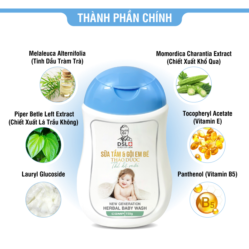 Sữa tắm &amp; gội em bé thảo dược (150g), ngừa mụn, rôm sảy, hăm tã, dưỡng ẩm