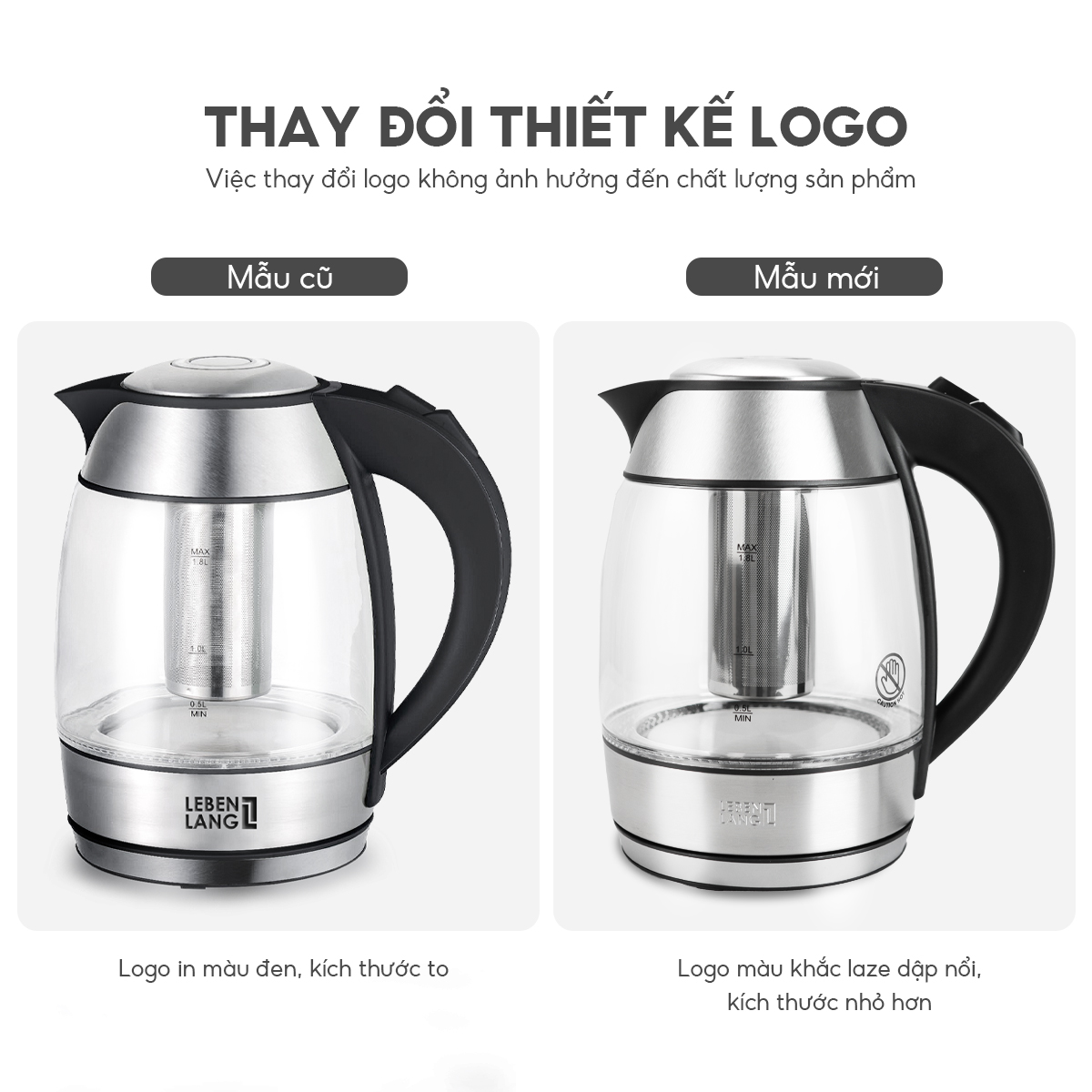 Ấm siêu tốc thuỷ tinh 1,8lit Lebenlang LBE2819 (hàng chính hãng)