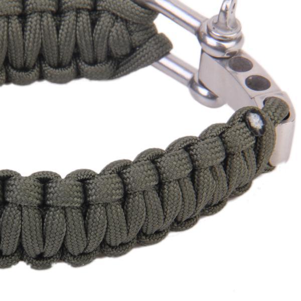 Outdoor Camping Parachute Lanyard Stainless Steel Shackle Survival Bracelet Army Green