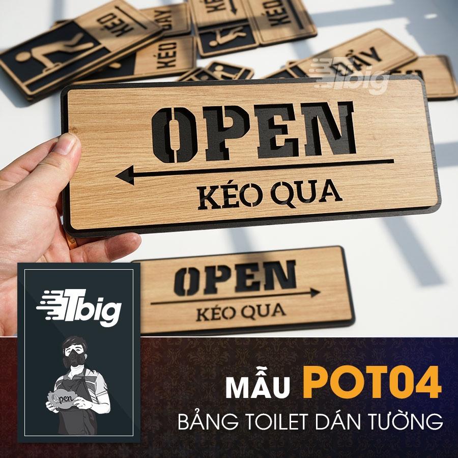 Bảng gỗ Open - Kéo qua chỉ hướng mở cửa loại dán cửa có sẵn keo 2 mặt