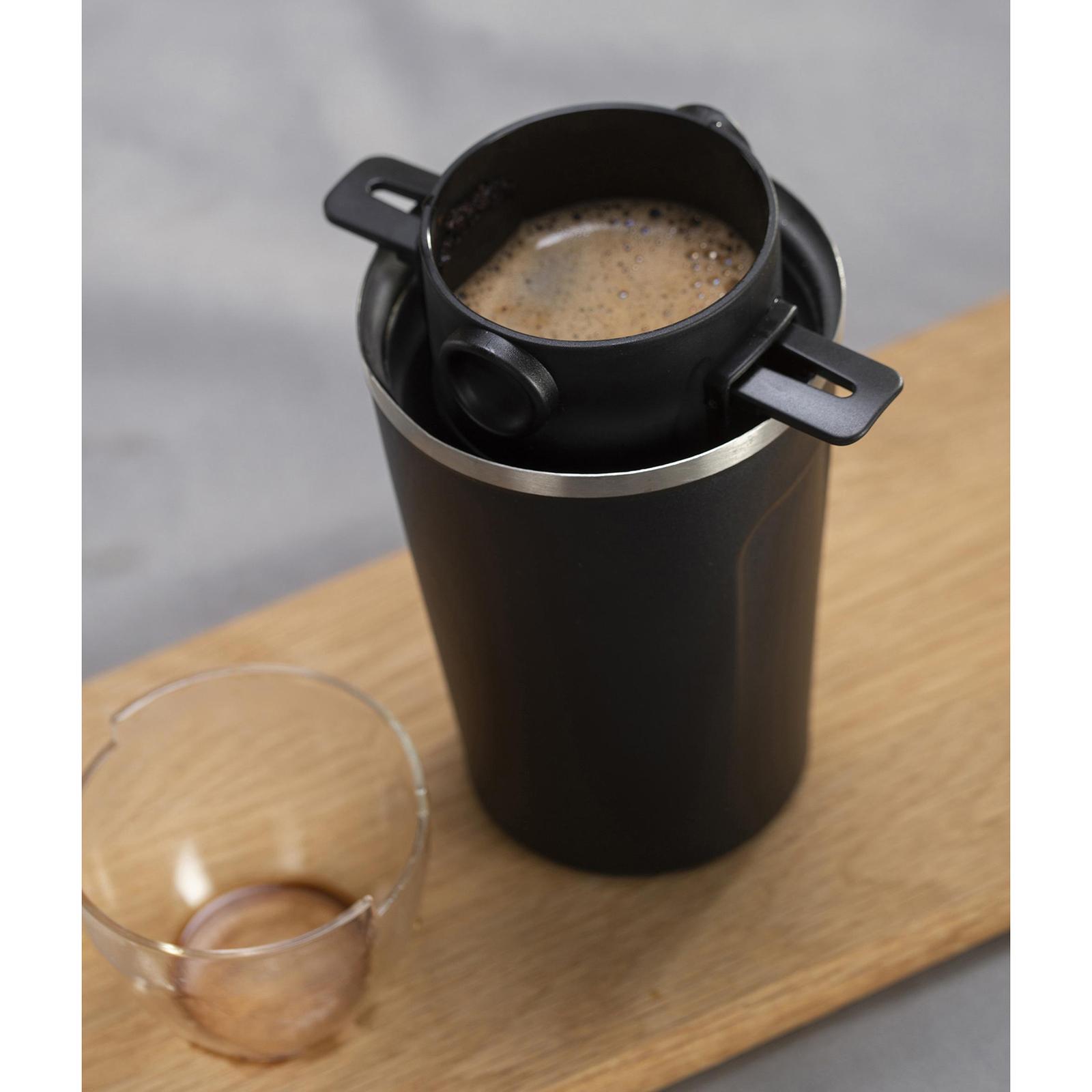 380ml Coffee Mug with Portable Stainless Reusable Coffee Dripper Cone Black