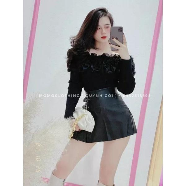Áo trễ vai cổ bèo đẹp_Áo thun hở vai kiểu dài tay
