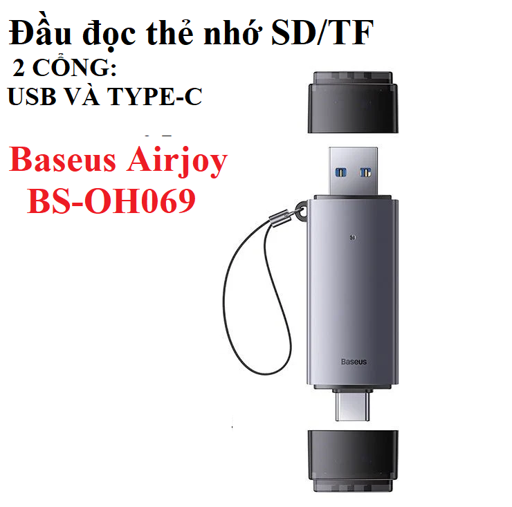 Đầu đọc thẻ SD / TF 2 cổng giao tiếp U+C Baseus Airjoy BS-OH069 / BS-OH103 - Hàng chính hãng