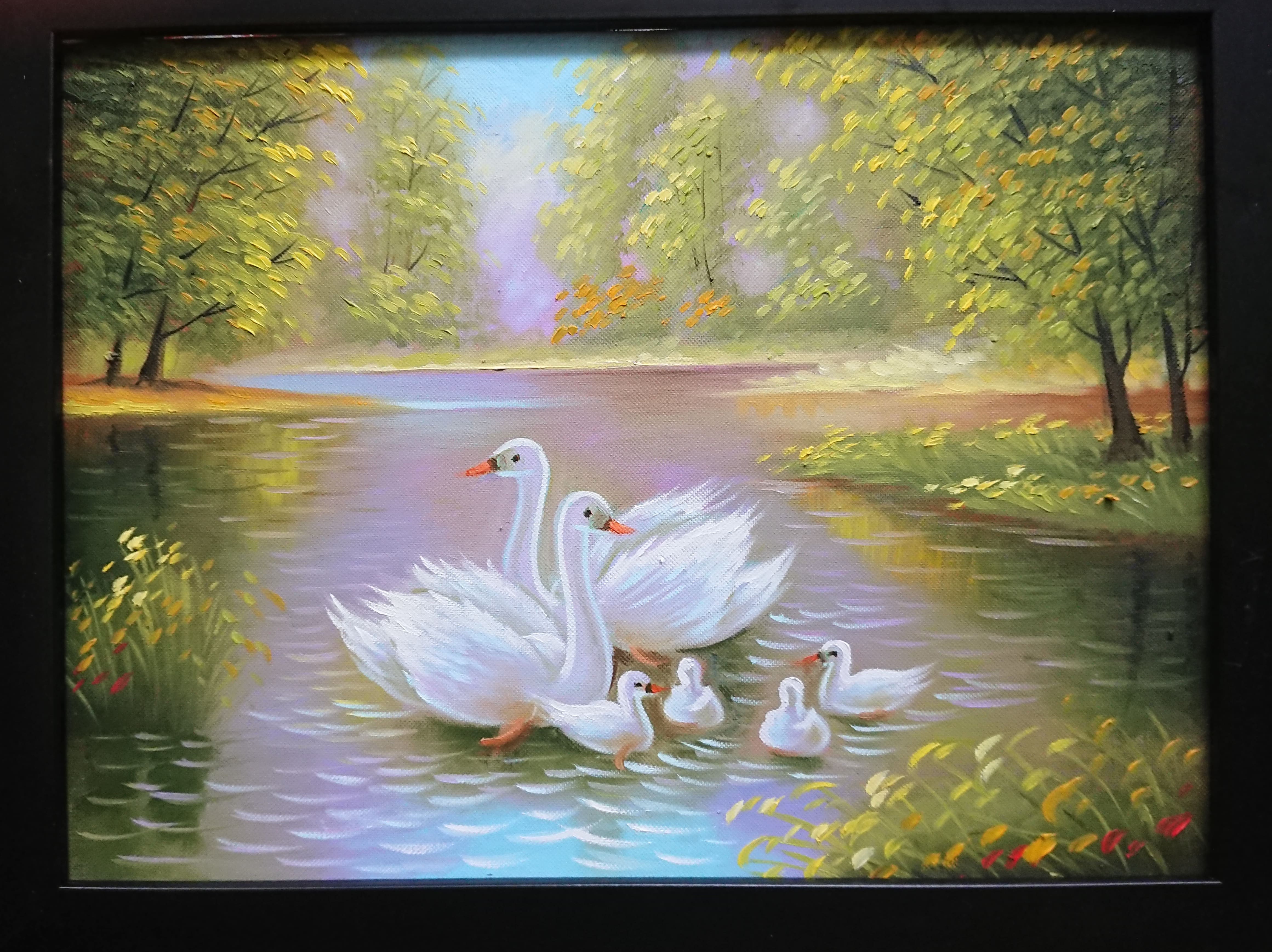 Tranh Treo Tường  - Gia Đình Thiên Nga 30x40cm
