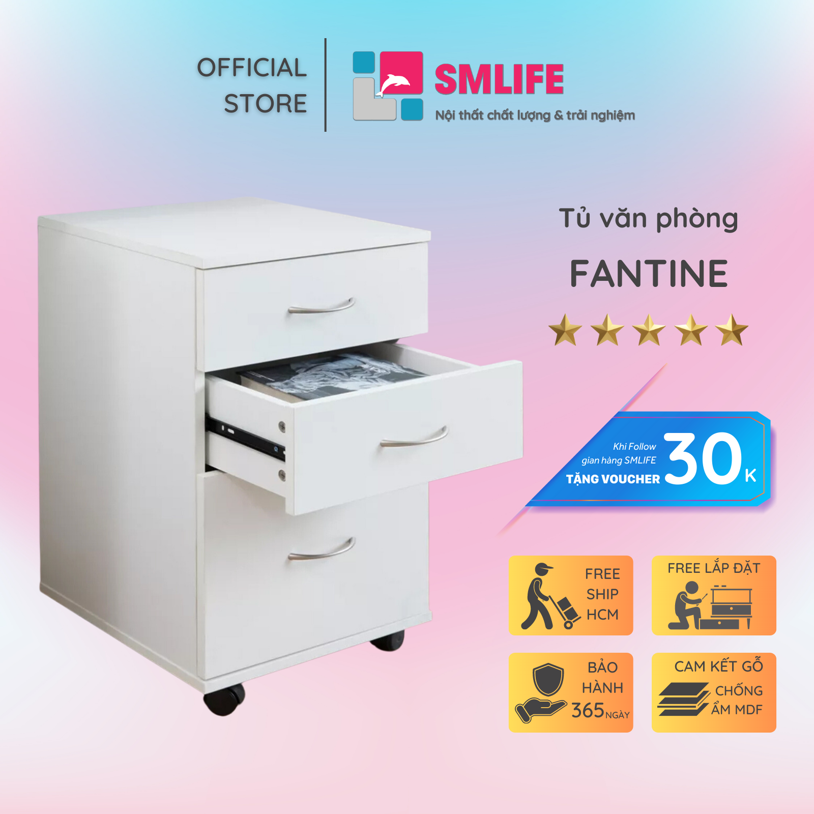 Tủ đựng tài liệu, hồ sơ SMLIFE Fantine | Gỗ MDF dày 17mm chống ẩm | D38xR40xC74cm