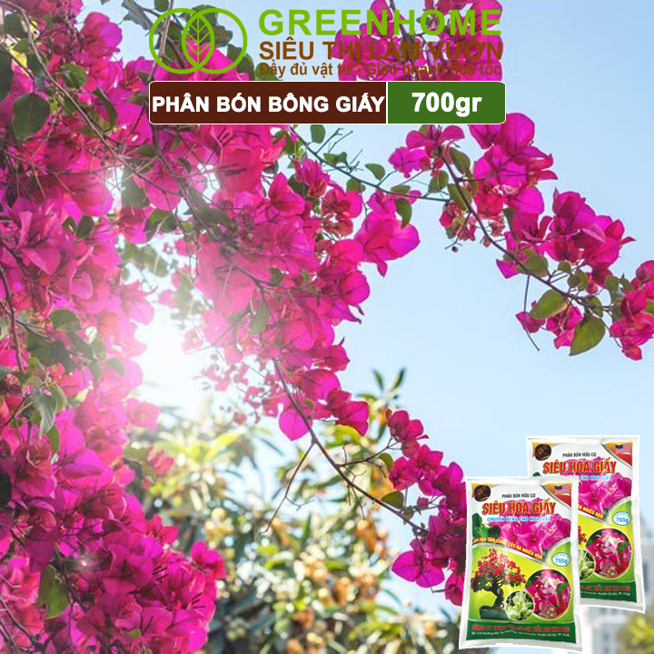 Phân Bón Hoa Giấy Greenhome, Bao 700gr, Hữu Cơ, Giúp Thân Cứng Cáp, Tạo Tán, Ra Bông Nhiều, Lâu Tàn