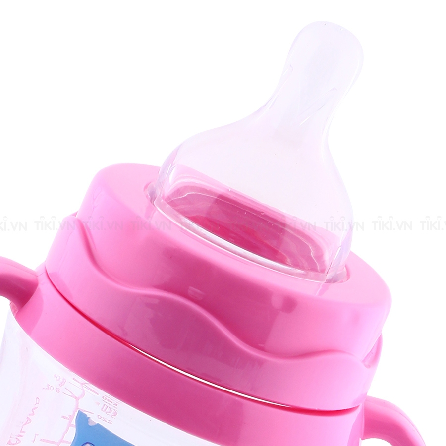 Bình Sữa Cổ Rộng Quai Cầm Pappi (250ml) - Hồng