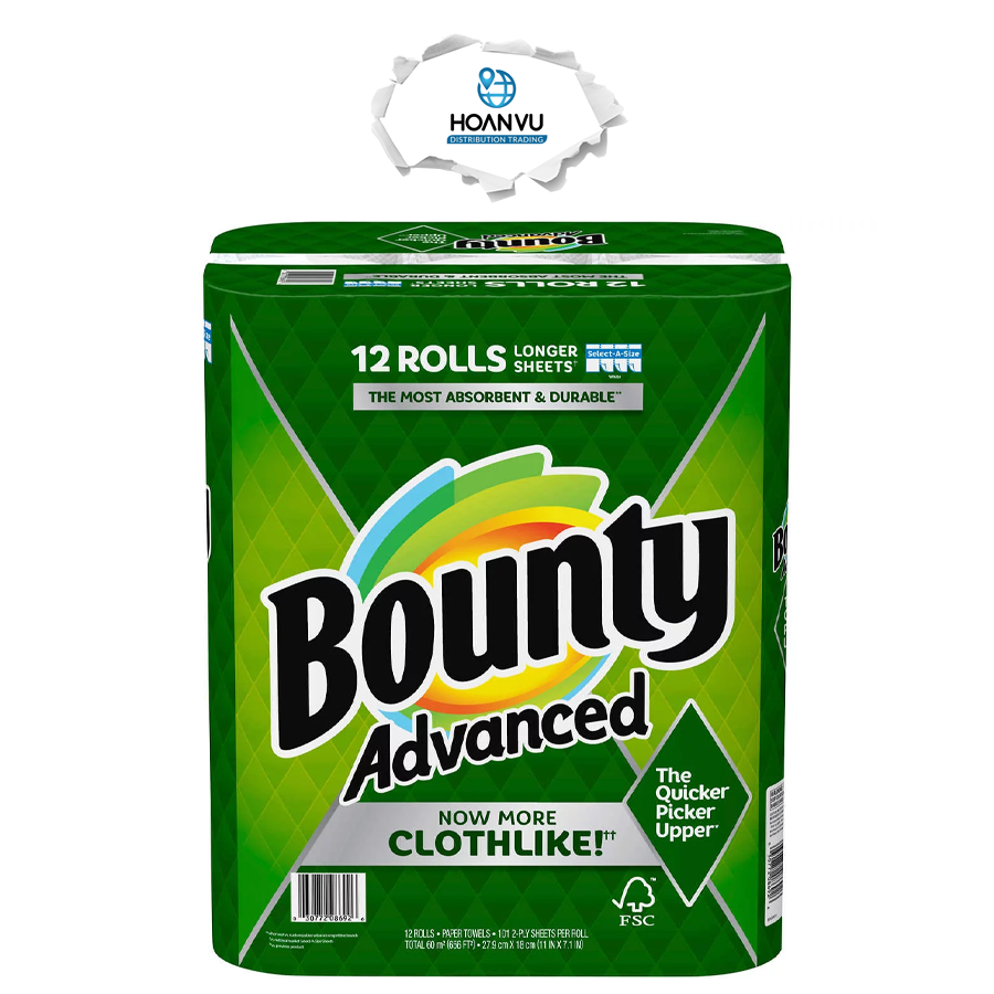 Khăn giấy cuộn Bounty Advanced 2-Ply Paper Towels White (12 cuộn)