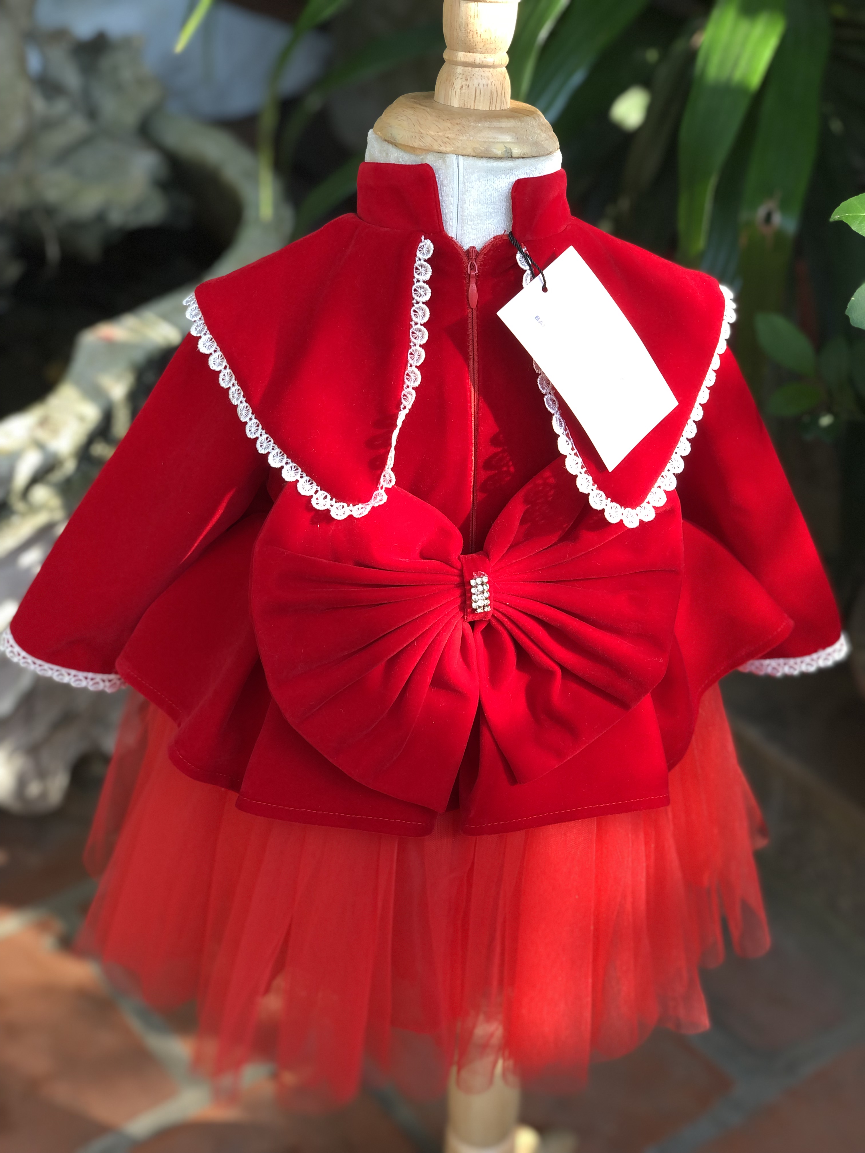 Váy nhung cho bé, váy bé gái thu đông BabyShine chất nhung đỏ cao cấp, phù hợp cho bé mặc vào mùa đông, các dịp lễ tết, sinh nhậl, size 8kg-26kg