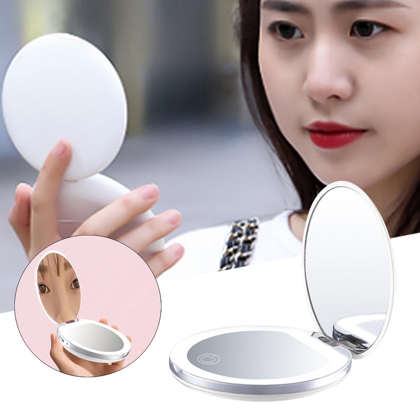 Makeup Mirror Compact Cosmetic Folding Portable Pocket With LED Lights Lamps
