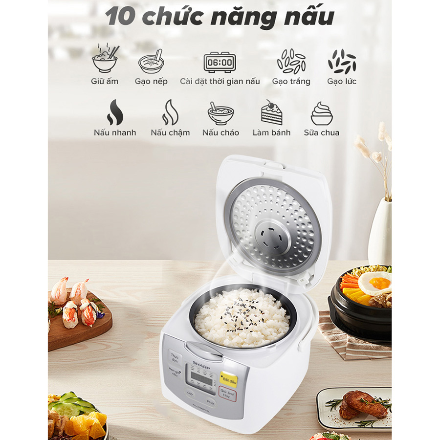 Nồi Cơm Điện Tử Sharp KS-COM08V-SL (0.72 Lít) – Hàng Chính Hãng