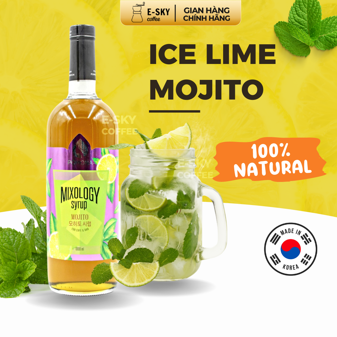 Siro Mojito Pomona Mojito Syrup Nguyên Liệu Pha Chế Hàn Quốc Chai Thủy Tinh 1 Lít