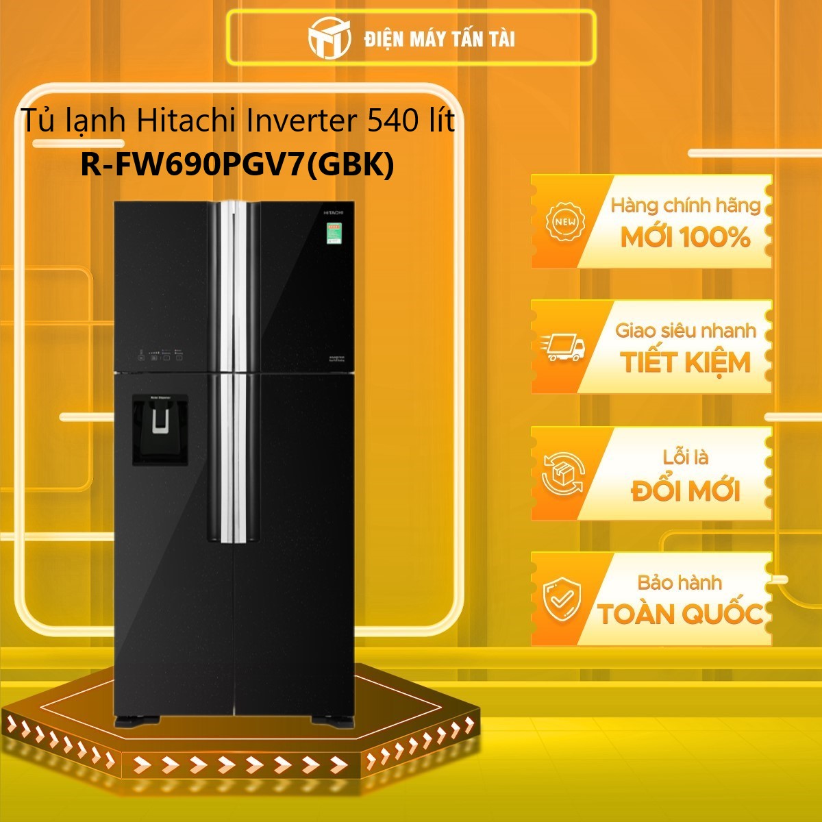 Tủ lạnh Hitachi Inverter 540 lít R-FW690PGV7 GBK