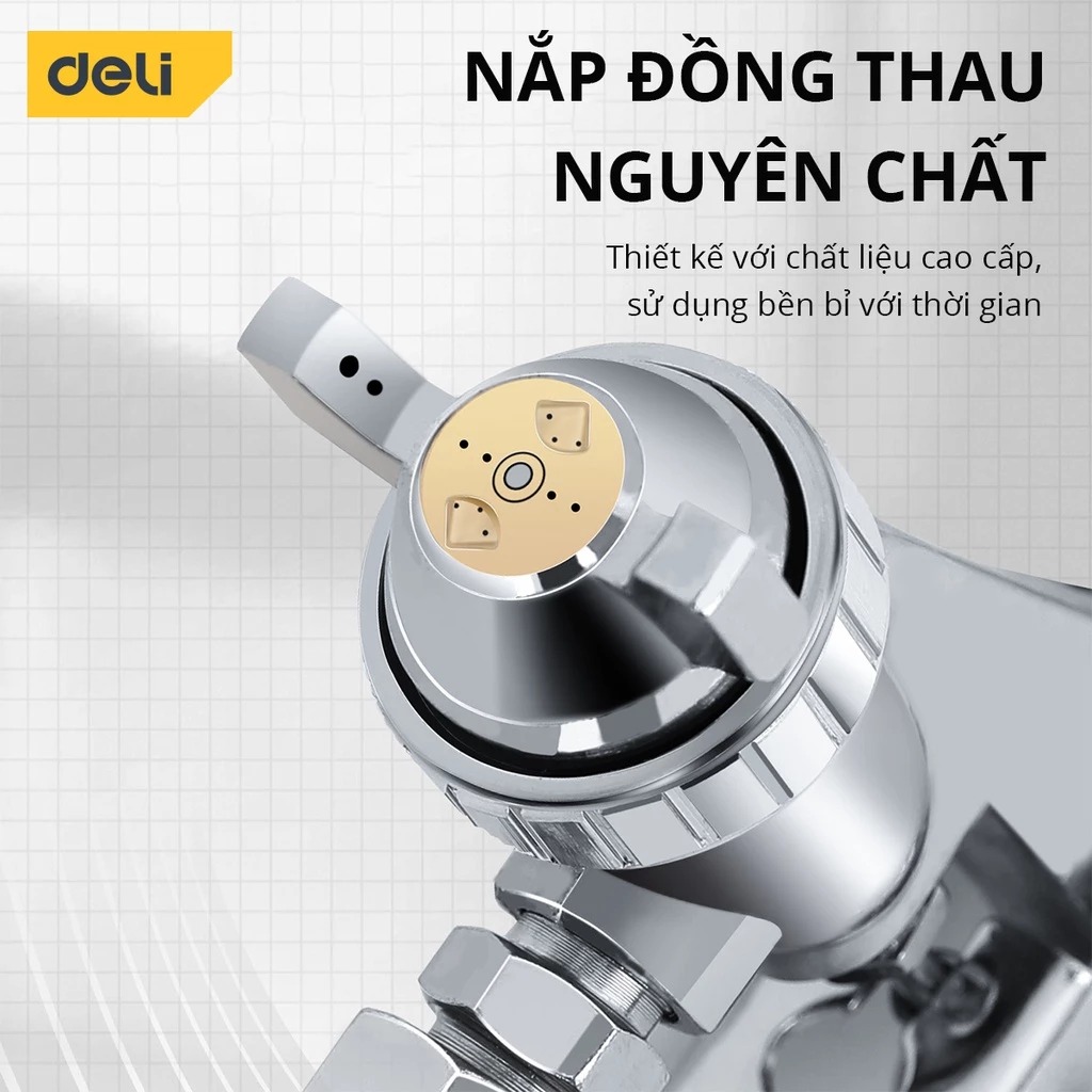 Súng Phun Sơn Deli - Chất Liệu Hợp Kim Nhôm Có Bình xịt Dung Tích 1000cc - Dùng Sơn Xe Máy, Ôtô, Đồ Gỗ Mỹ Nghệ
