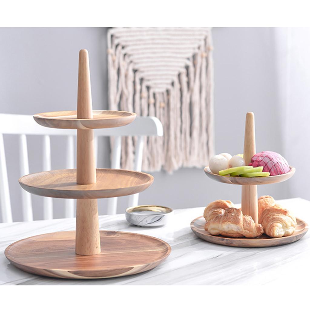 2/3 Tier Cake Snack Stand Wooden Serving Tray Fruit Platter Cupcake Holder