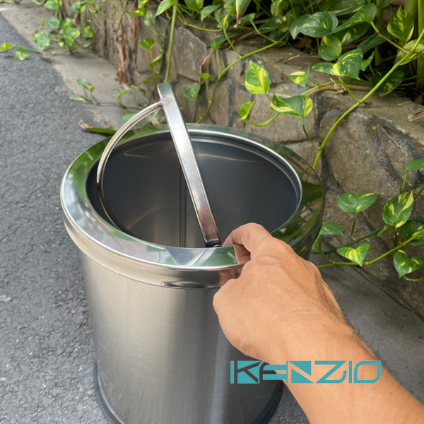 Thùng rác INOX nắp lật xoay KENZIO màu INOX K-A36-J