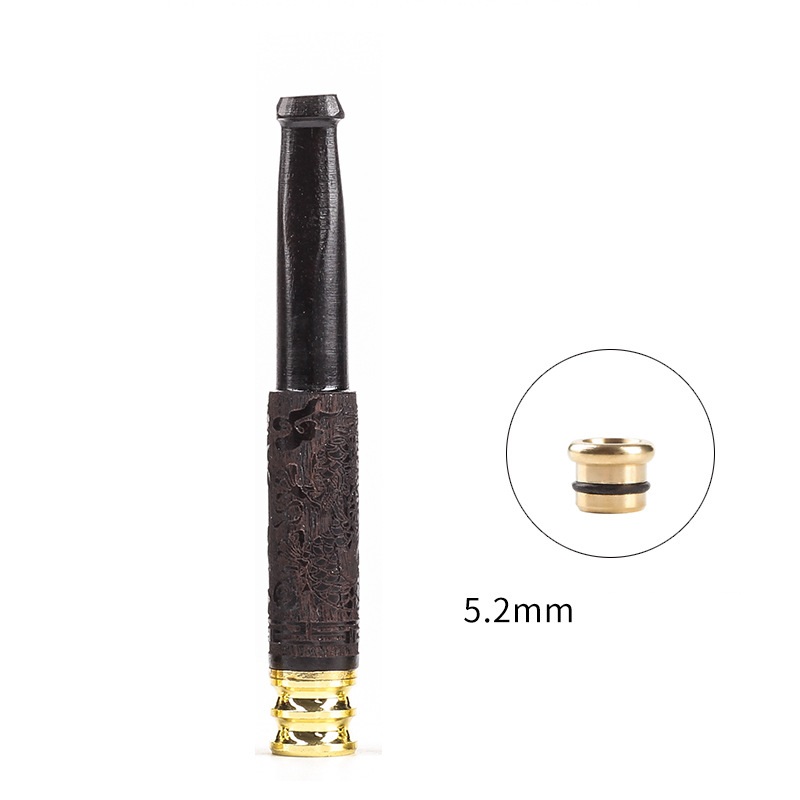 Tẩu thuốc gỗ mun khảm khoa văn siêu đẹp sang trọng cao cấp - tặng kèm 1 dụng cụ vệ sinh tẩu